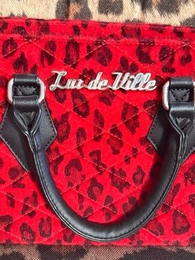 Lux de Ville Red Leopard Satchel with Black Handles